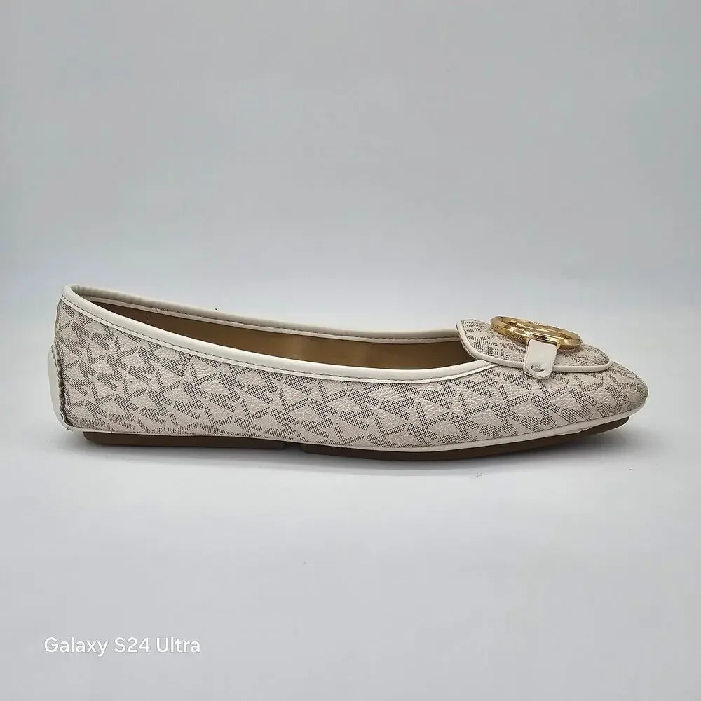 Michael Kors Fulton Logo Moccasin Vanilla Monogram Ballet Flat Moc Women's 9M